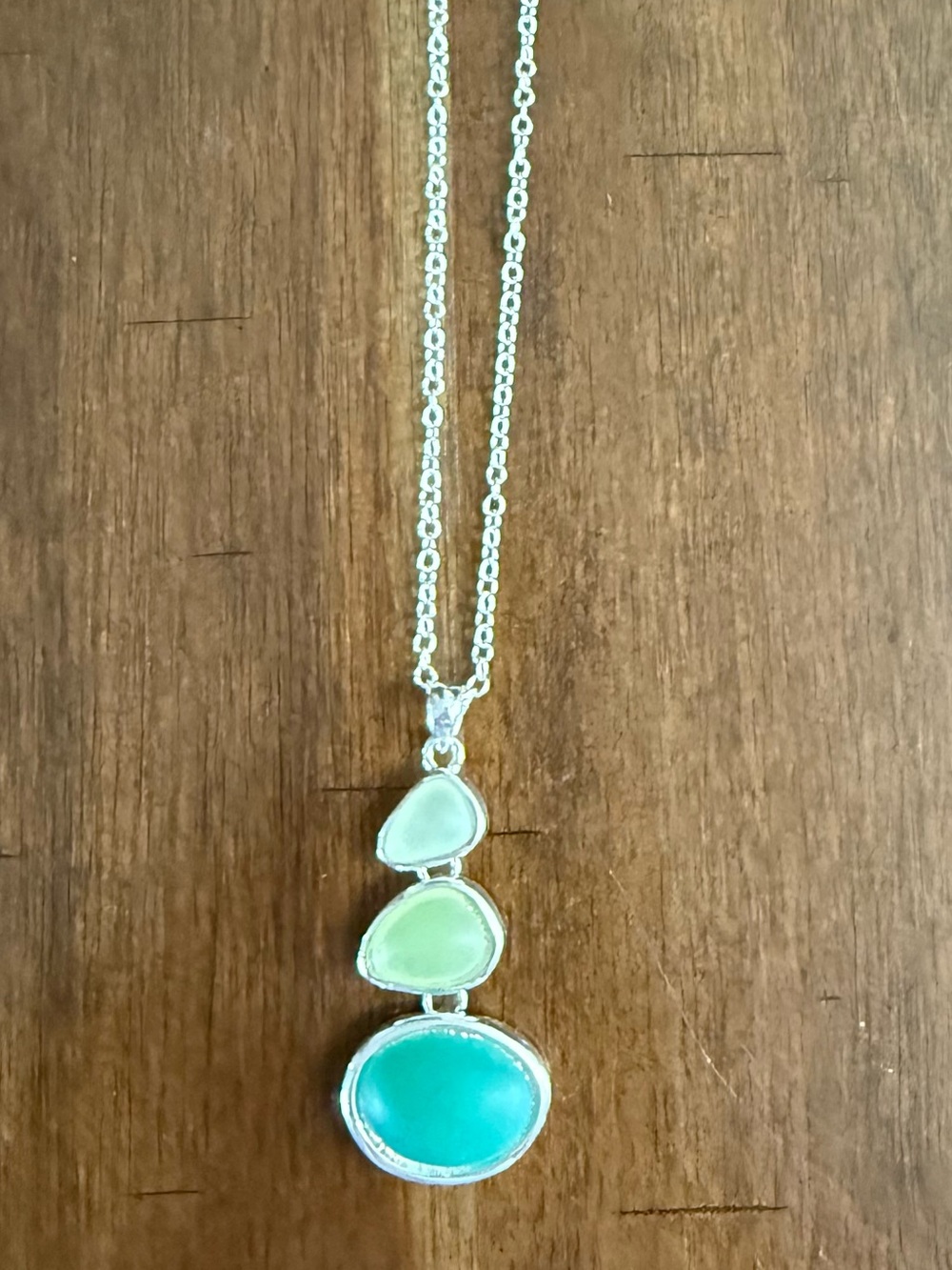 Silver Necklace with Pale Green Gemstone Pendant - Women Jewelry